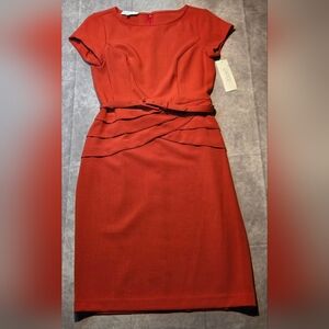 Kasper Sheath Wms Dress Career Professional Belted Pleats Red Sz 4 NEW Workwear